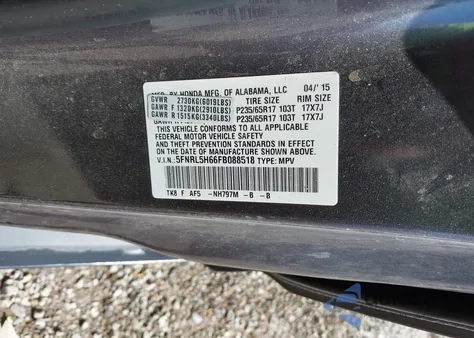 2015 Honda Odyssey Ex-L from USA, damaged, VIN 5FNRL5H66FB088518